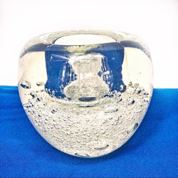 VTG Clear Blown Glass Bubbles Votive Candle Holder - Picture 3 of 10
